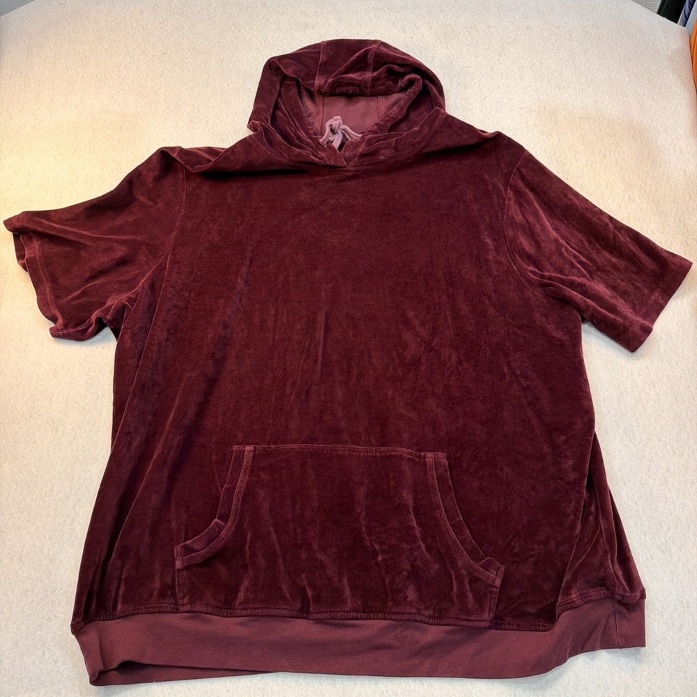 KING SIZE MEN'S‎ SHORT SLEEVE HOODED SWEATSHIRT, SIZE 4XL  BIG, Velour Burgandy